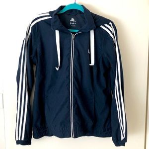 Adidas iconic stripe hoodie jacket Large Navy Blue